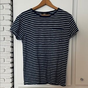Ralph Lauren RRL. Indigo and cream striped T-shirt.  100% cotton. RRL size 3.